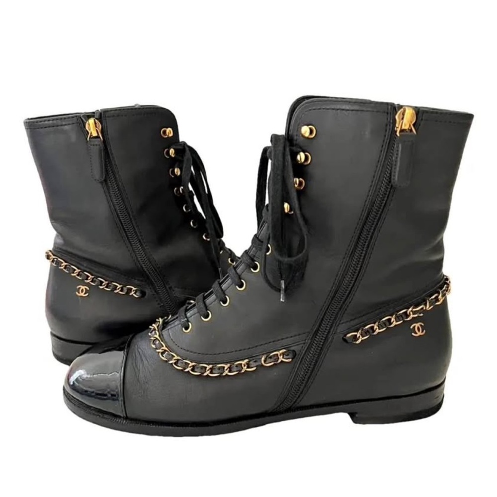 Chanel Black Leather Women's Boots